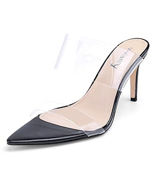 vivianly Clear Pointed Toe Heels Sandals Transparent Strap Stiletto High Heels Slip on Mules for ... | Amazon (US)