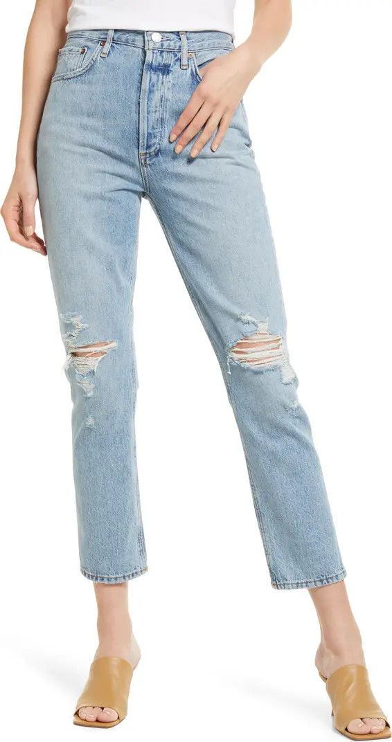 AGOLDE Riley Ripped Super High Waist Crop Straight Leg Jeans | Nordstrom | Nordstrom