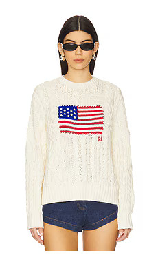 Polo Ralph Lauren Aran-knit Flag Cotton Sweater in Cream from Revolve.com | Revolve Clothing (Global)