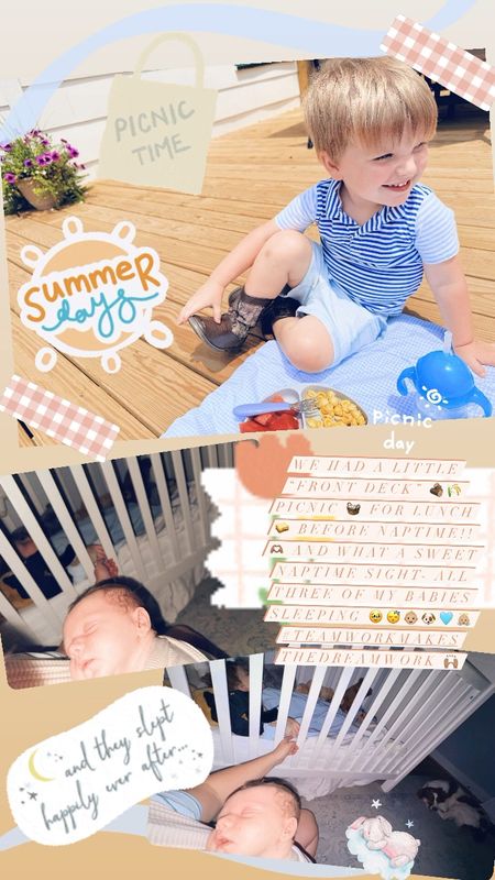 we had a little “front deck” 🪵🌾 picnic 🧺 for lunch 🥪 before naptime!! 🫶🏽 and what a sweet naptime sight- all three of my babies sleeping 🥹😴👶🏼🐶🩵👼🏼 #teamworkmakes
thedreamwork 🙌🏽

#LTKBaby #LTKKids #LTKFamily