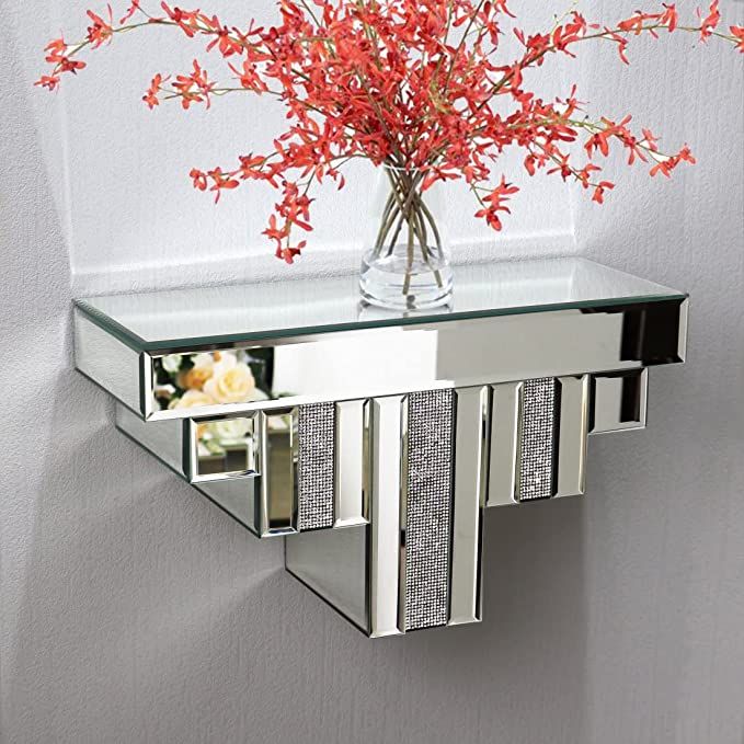 Floating Wall Shelf Mirrored, Silver Mirror Crushed Diamond Decorative Wall Shelf for Home Decora... | Amazon (US)