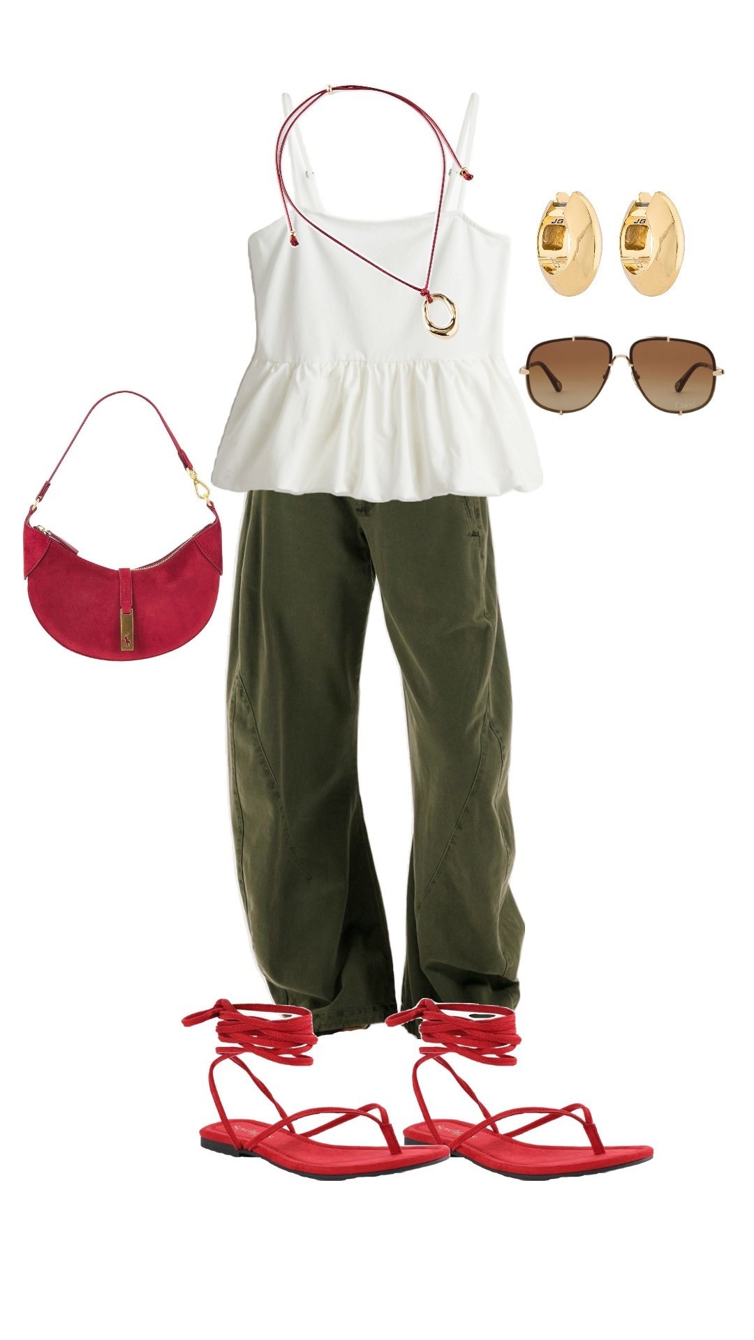 Spring outfit 
Daytime spring outfit
Summer outfit
Daytime summer outfit
Olive green pants
Barrel pants 
Chino pants
Red sandals
Red purse
Red handbag 
White tank top 
Pop of red 
Lace up sandals
OOTD
Millennial fashion
Over 30
Over 40
Springtime outfit
Summertime outfit
Running errands
Brunch outfit 
Red purse 
Red necklace 
Earring stack 
gold earrings


#LTKdayinmylife #LTKootd #LTKgrwm