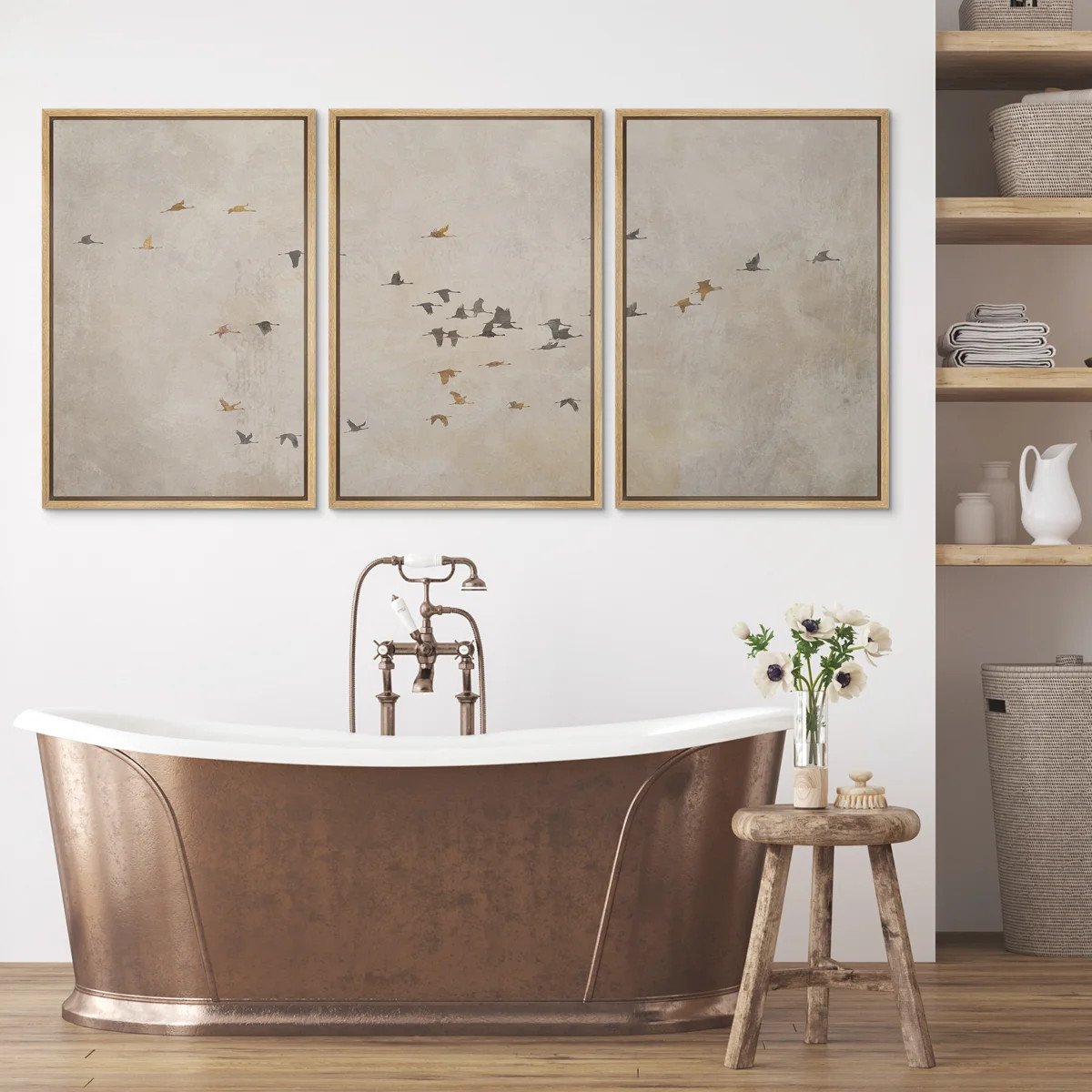 Flock Of Swans Flying In The Sky Framed Canvas Master Bedroom Wall Art Set 3 Print (Set of 3) | Wayfair North America