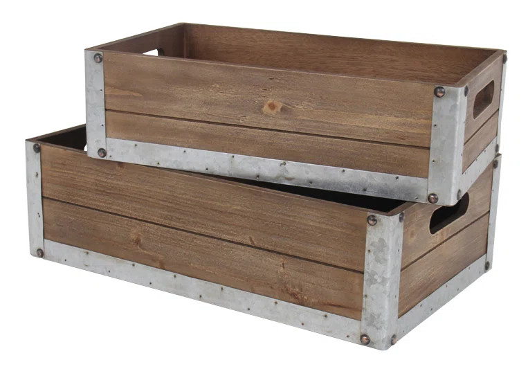 Wood 2 Piece Crate Set with Metal Accent | Wayfair North America