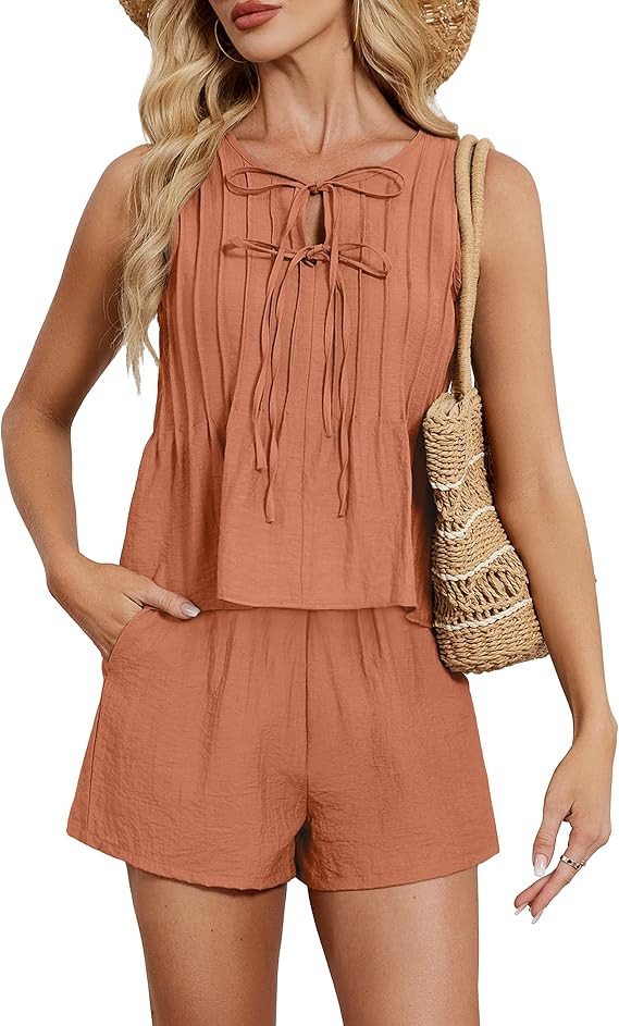 Blooming Jelly Womens Two Piece Sets Pleated Vacation Outfits Resort Wear Beach Linen Set Cruise ... | Amazon (US)