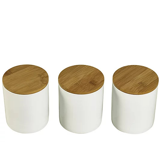 Denmark Set of 3 Porcelain Canisters with Bamboo Lids - QVC.com | QVC