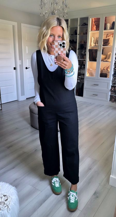 Comfy OOTD to do mom things like go to the orthodontist and pick up kids!!! It’s still chilly here so long sleeves it is!! You can definitely wear this with a tank or short sleeves as the temps heat up! 
Jumpsuit size small
Tee size medium
Shoes TTS

#LTKSeasonal #LTKstyletip #LTKfindsunder50