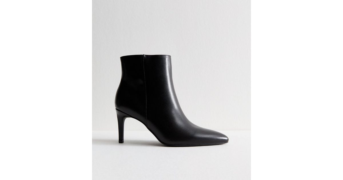 Black Faux Leather Point Toe Ankle Boots | New Look | New Look (UK)