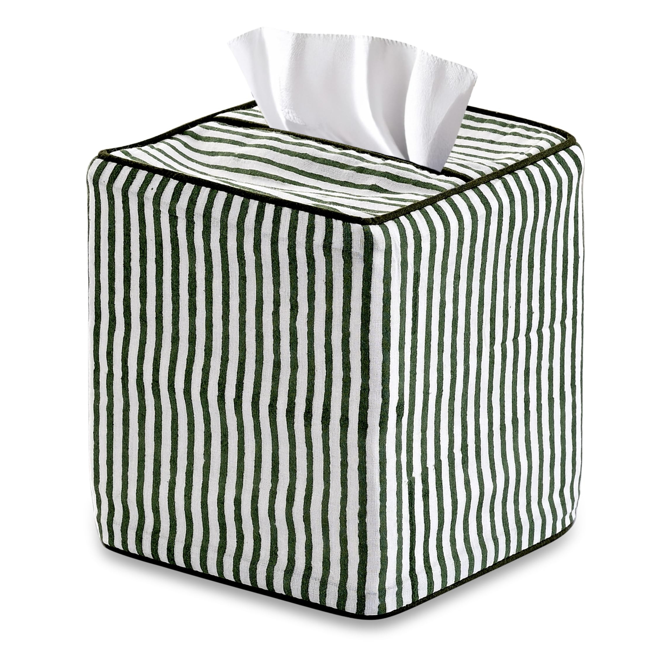 Ridhi Green Stripe Block Print Tissue Box Cover Handmade Cotton Fabric Decorative Square Napkin H... | Amazon (US)