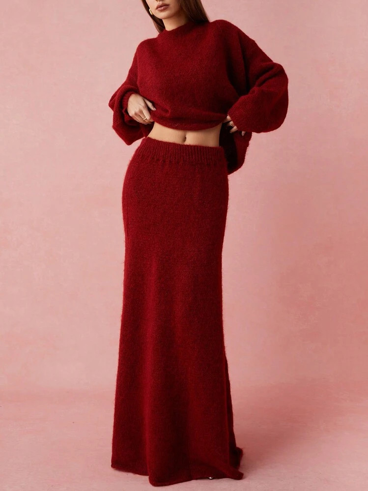 Enchnt 1pc Solid Color Sweater Skirt, Minimalist, Fashionable, Casual, Everyday Wear | SHEIN