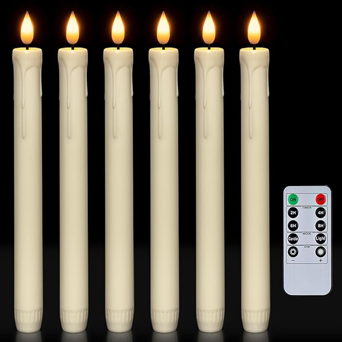 Homemory 6 Pcs Flameless Taper Candles with Remote, Timer, Dimmer, Ivory Battery Operated CandleS... | Amazon (US)