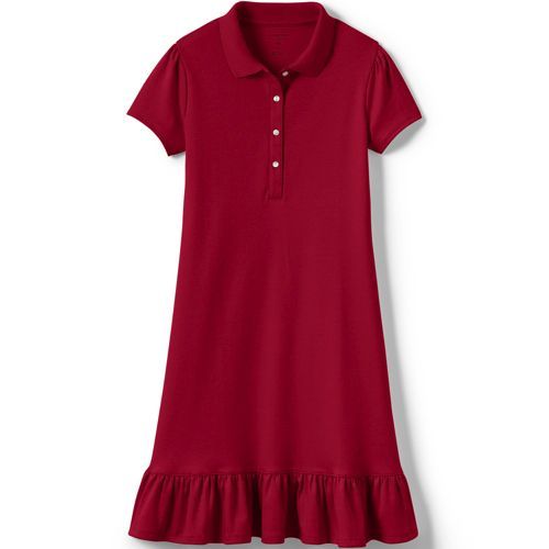 School Uniform Girls Short Sleeve Knit Bottom Ruffle Dress Below the Knee | Lands' End (US)