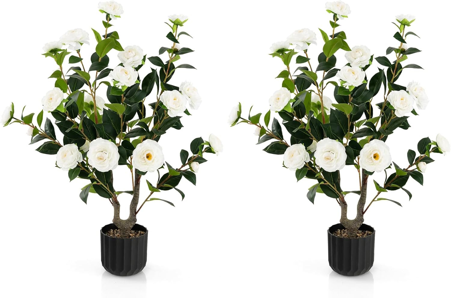 Goplus 38’’ Artificial Camellia Tree, 2 Pack Flower Plants Artificial Tree, Faux Floral Plant... | Amazon (US)