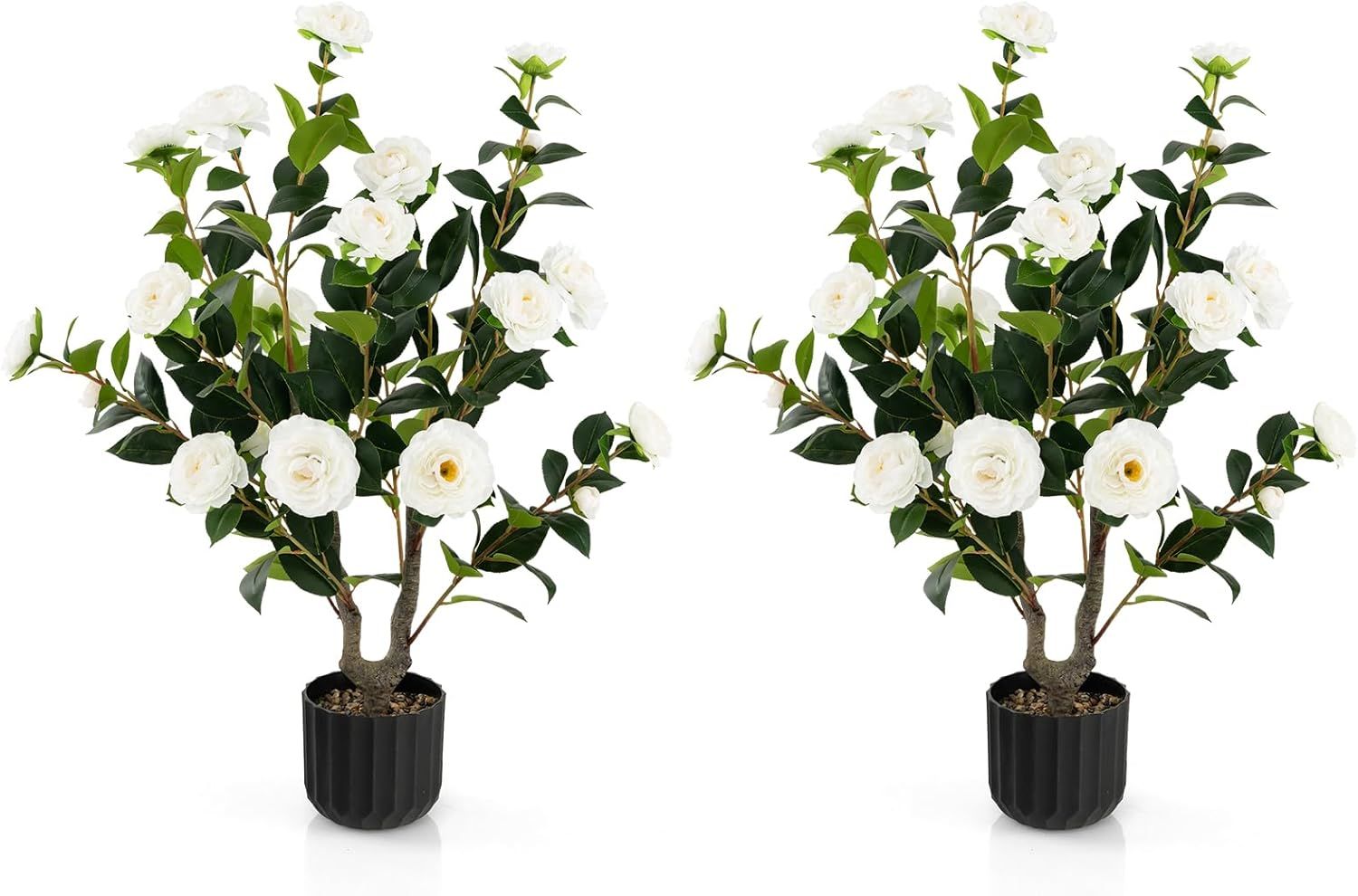 Goplus 38’’ Artificial Camellia Tree, 2 Pack Flower Plants Artificial Tree, Faux Floral Plant... | Amazon (US)