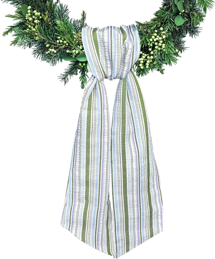 Wreath Sash for Front Door Colorful Seersucker Wreath Satin Sash Burlap Garland Ribbon Accessorie... | Amazon (US)