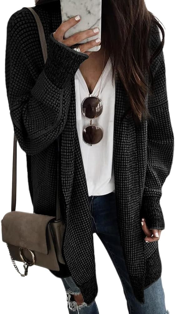 Sidefeel Womens 2025 Fall Outfits Long Sleeve Open Front Cardigan Sweaters Oversized Checkered Ch... | Amazon (US)
