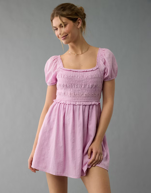 AE Puff Sleeve Lace Mini Dress | American Eagle Outfitters (US & CA)