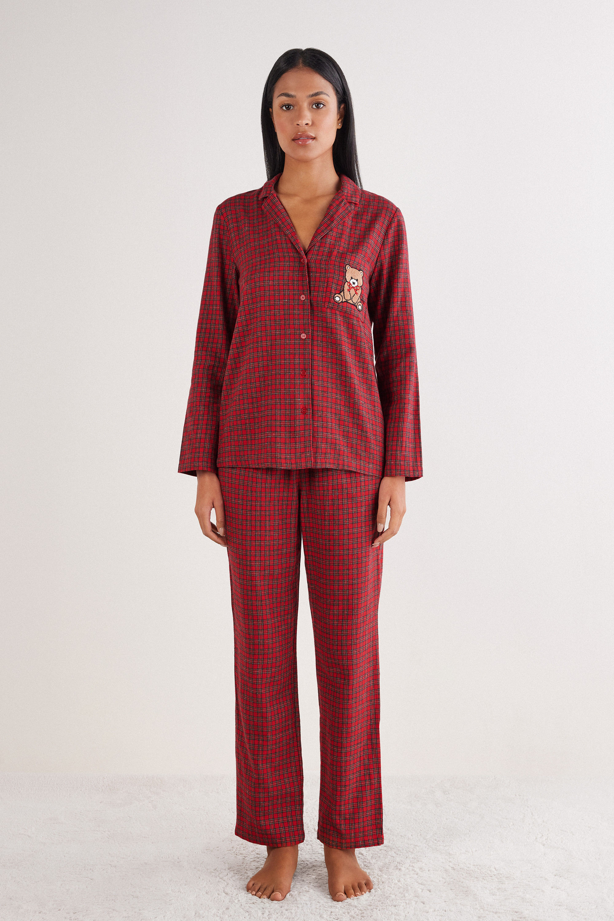 Tartan Brushed Cloth Full Length Pajamas - Intimissimi | Intimissimi (US)