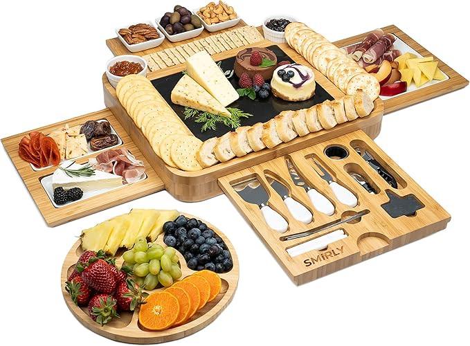 SMIRLY Bamboo Cheese Board and Knife Set: Extra Large Charcuterie Board Set & Accessories, Unique... | Amazon (US)