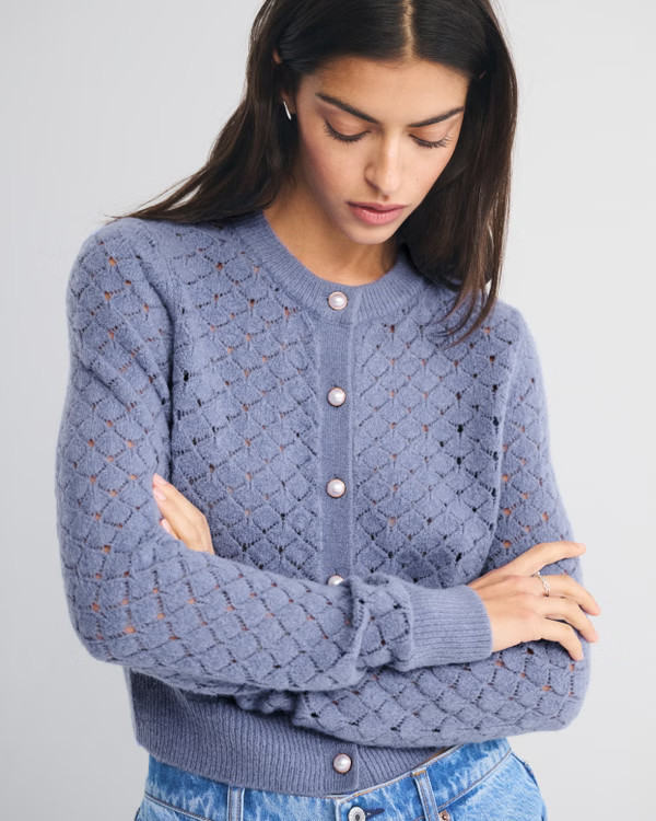 Women's Shrunken Pointelle Crew Cardigan | Women's Tops | Abercrombie.com | Abercrombie & Fitch (US)