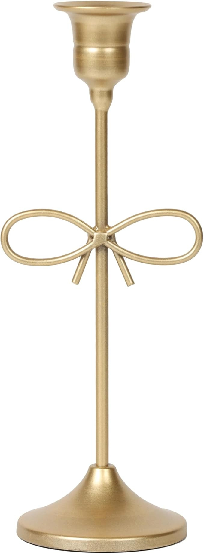 Vintage Gold Taper Candle Holder 9.06 Inch - Modern Farmhouse Christmas Decor with Bow, Tabletop ... | Amazon (US)