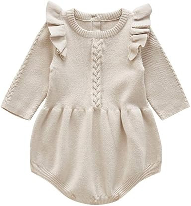 IMEKIS Newborn Baby Girls Sweater Romper Knit Fall Outfit Ruffles Long Sleeve Knitted Bodysuit Wi... | Amazon (US)