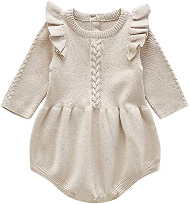 Newborn Baby Girls Sweater Romper Knit Fall Outfit Ruffles Long Sleeve Knitted Bodysuit Winter Cl... | Amazon (US)