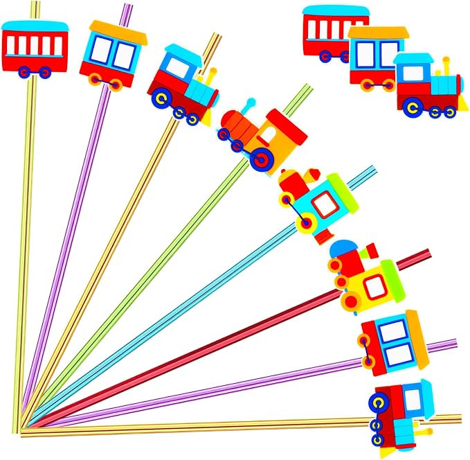 24 Pack Train Theme Straws 6 Colors Reusable Plastic Straws Drink Cocktail Straws with Cartoon De... | Amazon (US)