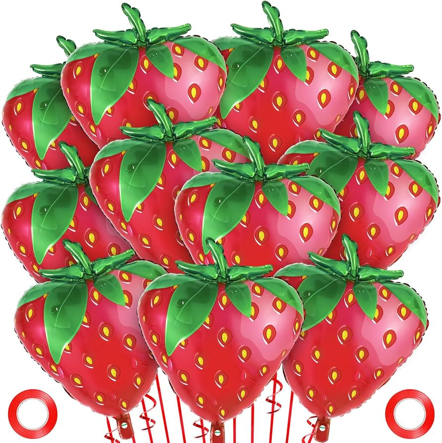 12 Pcs Strawberry Balloons, Sweet Fruit Balloons for Birthday Party Decorations, Strawberry Foil ... | Amazon (US)
