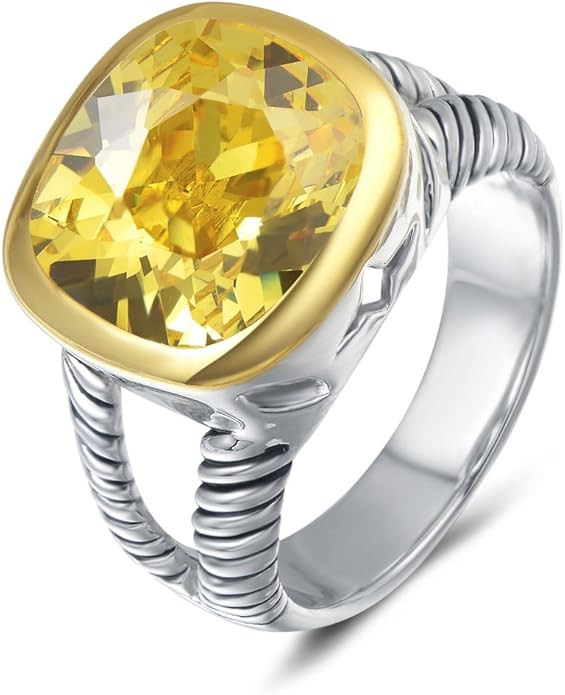 UNY Jewel Twisted Cable Wire Two Tone Cusion Cut CZ Statement Ring Designer Inspired Fashion Love... | Amazon (US)