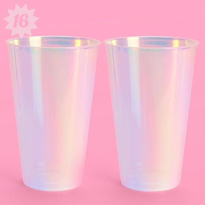 xo, Fetti Party Decorations Iridescent Plastic Cups - 16 Disposable 16 oz Cups | Bachelorette Par... | Amazon (US)