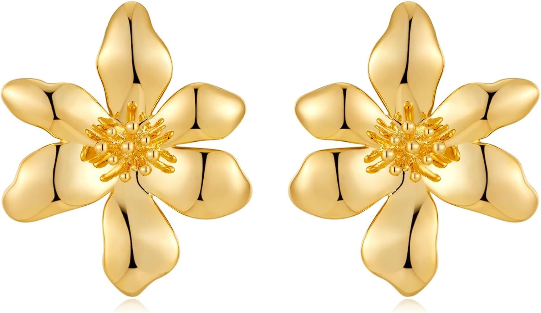 CLASSYZINT Gold/White/Red/Black Flower Stud Earrings For Women | Amazon (US)