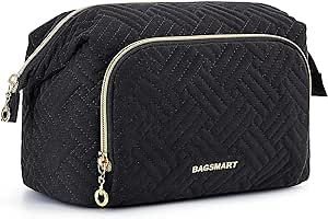 Travel Makeup Bag,BAGSMART Cosmetic Bag Make Up Organizer Case,Large Wide-open Pouch for Women Pu... | Amazon (US)