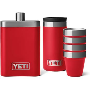 YETI 7 oz Flask with Color Matching Set of Shot Glasses, Rescue Red | Amazon (US)