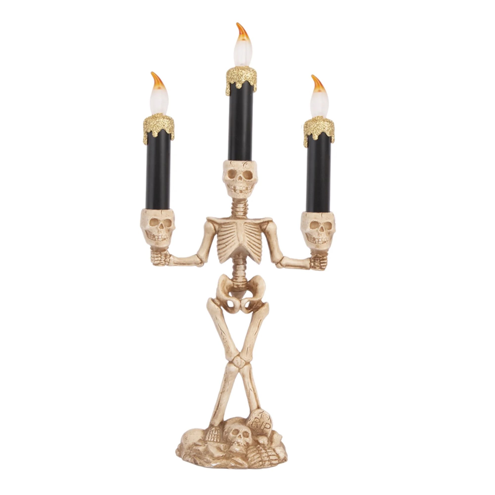 Halloween Skeleton Flameless Candle Decoration, Triple LED Halloween Candle Light, Gold | Walmart (US)