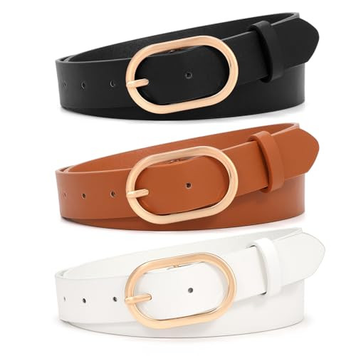 XZQTIVE 3 Pack Plus Size Women's Leather Belts for Jeans Pants Dress Fashion Gold Buckle Ladies W... | Amazon (US)