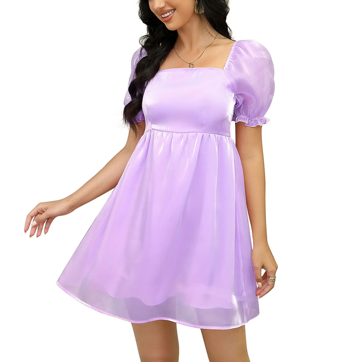 Clearlove Women's Puff Short Sleeve Mesh Dress Square Neck Summer A Line Dresses | Target