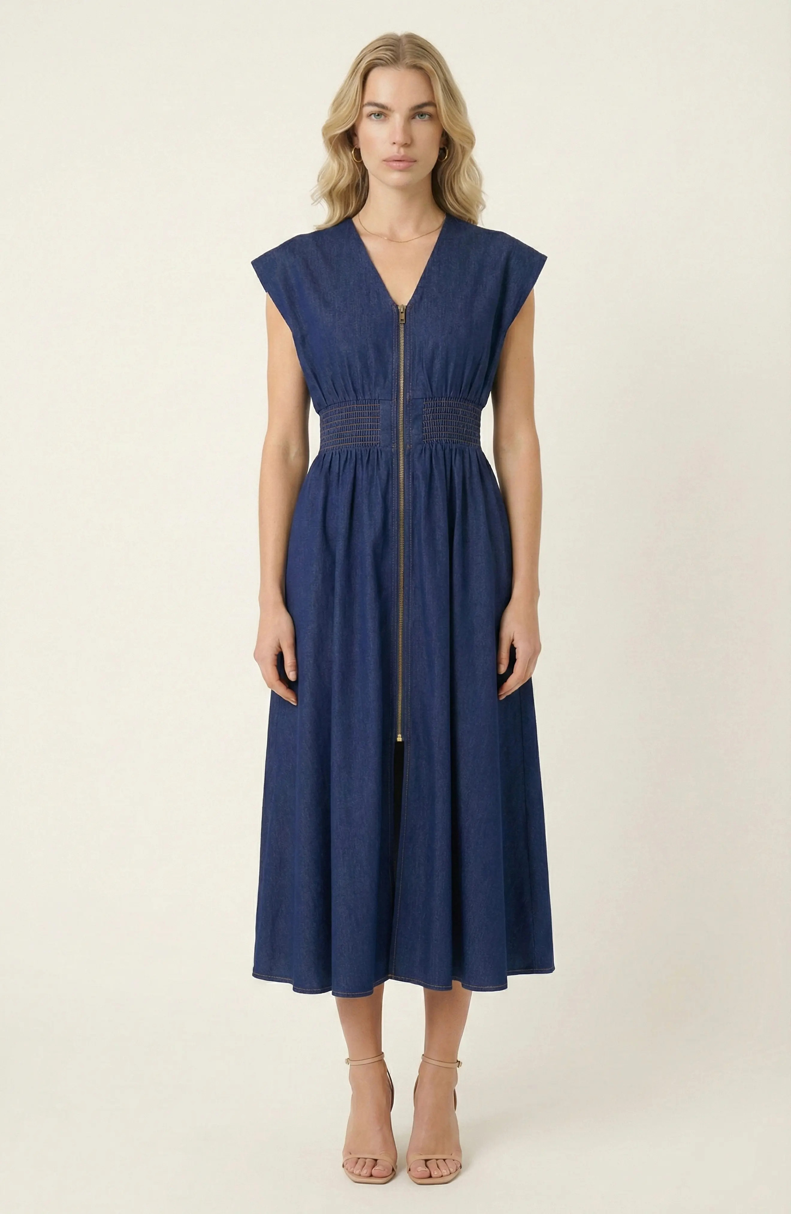 Zip Front Sleeveless Denim Midi Dress (Women) | Nordstrom | Nordstrom