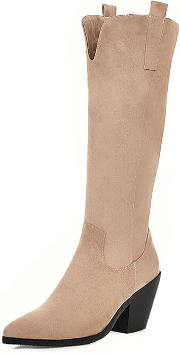 Vimisaoi Knee High Boots for Women, Pointed Toe Pull On Chunky High Heel Western Cowgirl Cowboy W... | Amazon (US)