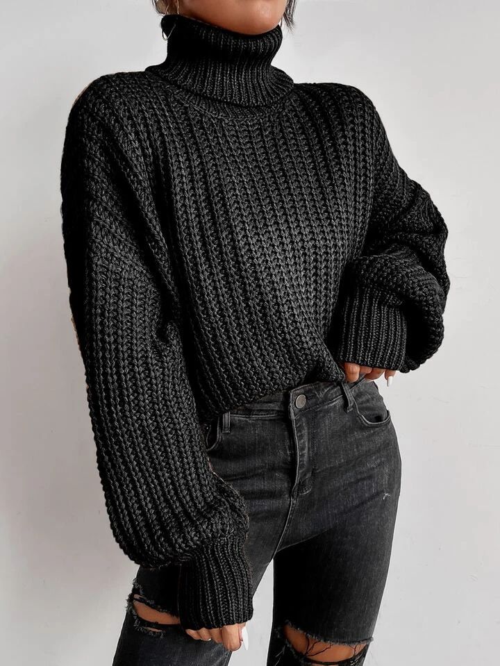 SHEIN LUNE Rolled Neck Drop Shoulder Sweater | SHEIN