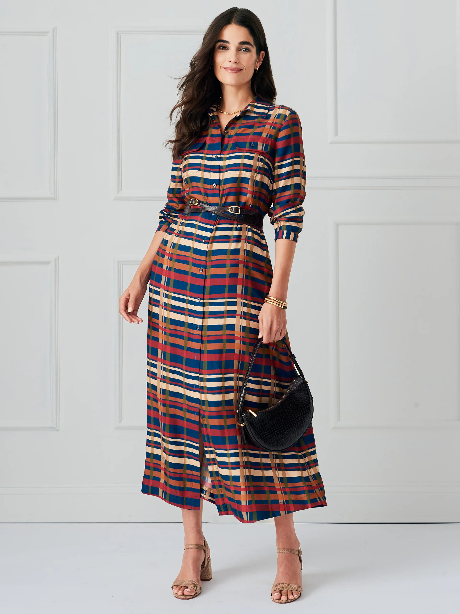 Freda Dress in Plaid Flourish | J.McLaughlin