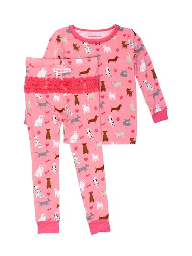 RuffleButts SoftSnooze™ Viscose from Bamboo Toddler Girls Ruffle Long Sleeve Pajama Set - Pink Puppy Playtime Toddler, 2T | Amazon (US)