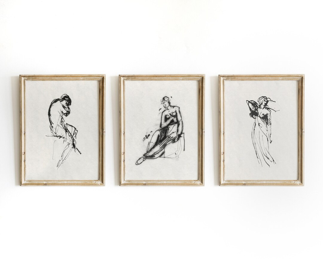 Sketch art, minimalist wall art, vintage art, gallery wall set, sketch print, line art, antique a... | Etsy (US)