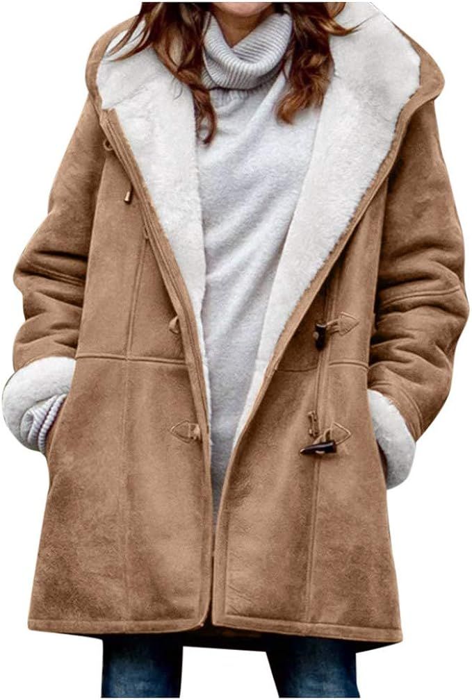 FQZWONG Winter Clothes For Women Casual Fleece Sherpa Lined Coats Fall Womens Fashion 2023 Thick ... | Amazon (US)