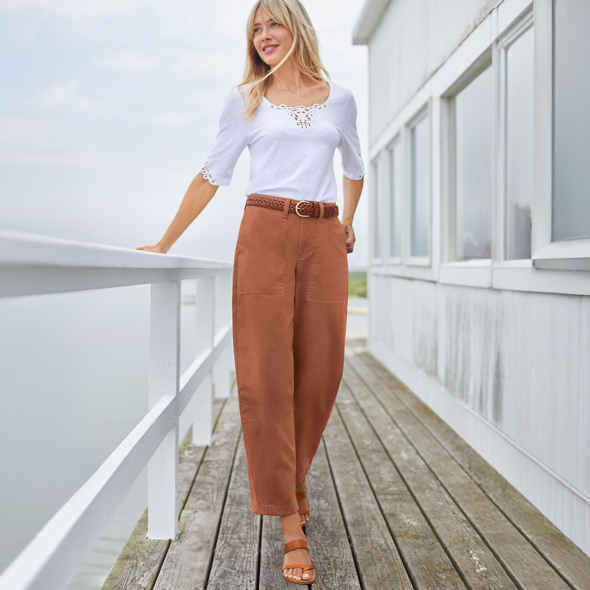 Women's Chino High Rise Barrel Leg Utility Ankle Pants | Lands' End (US)