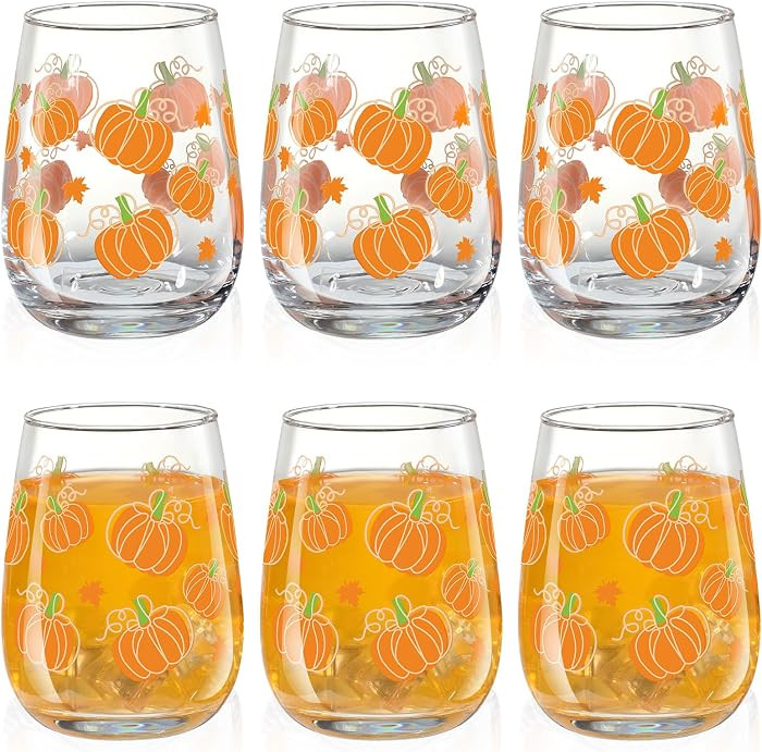 Maxcheck 6 Pack 18 oz Fall Stemless Wine Glasses Thanksgiving Pumpkin Cup | Amazon (US)