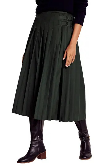 Boden Josephine Belt Detail Pleated Skirt in Green at Nordstrom Rack, Size 8 | Nordstrom Rack