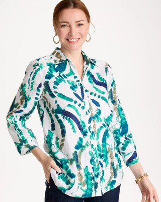 Women's No Iron Athena Dye Linen Shirt in Blue | Chico's | Chico's