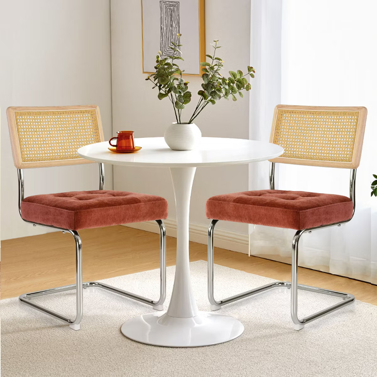 Set of 2 Kylie 20.5" Wider Flannel Upholstered Tufted Seat With Metal Chrome Legs and Woven Ratta... | Target