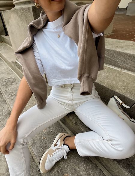 Easy neutrals outfit for summer! 27 long in the jeans, small basic white tee. Perfect for early summer! 

#LTKstyletip #LTKfindsunder100 #LTKfindsunder50
